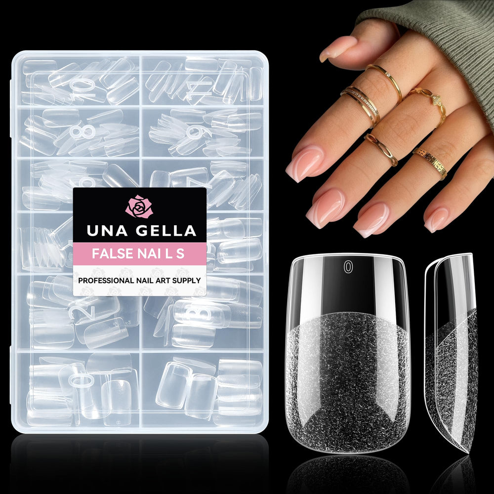 Puntas UNA GELLA cuadradas cortas para manicura en casa.