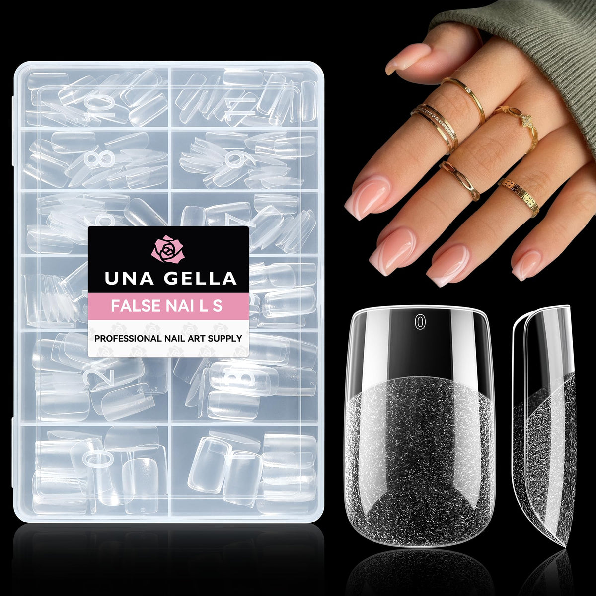 Puntas UNA GELLA cuadradas cortas para manicura en casa.