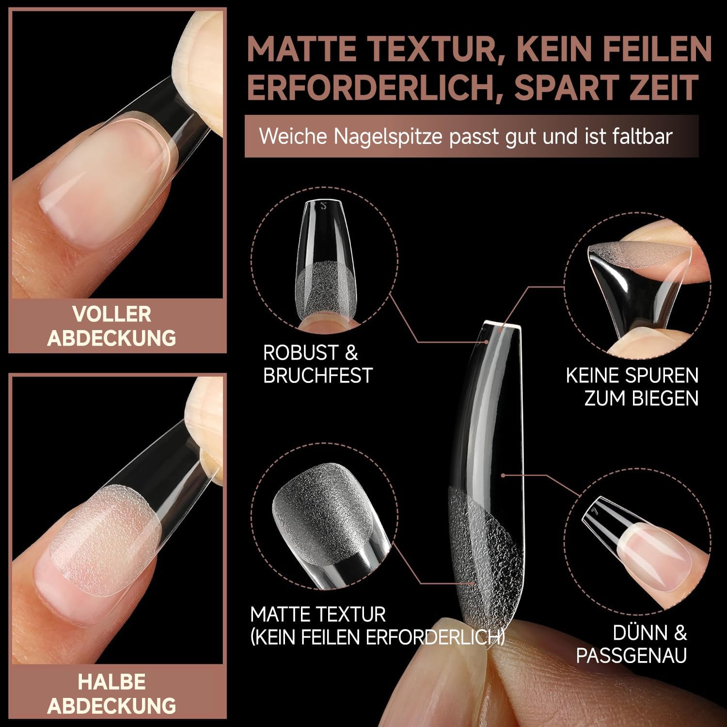 UNA GELLA tips forma ataúd media, compatible con gel, acrílico y polvo de inmersión para casa.