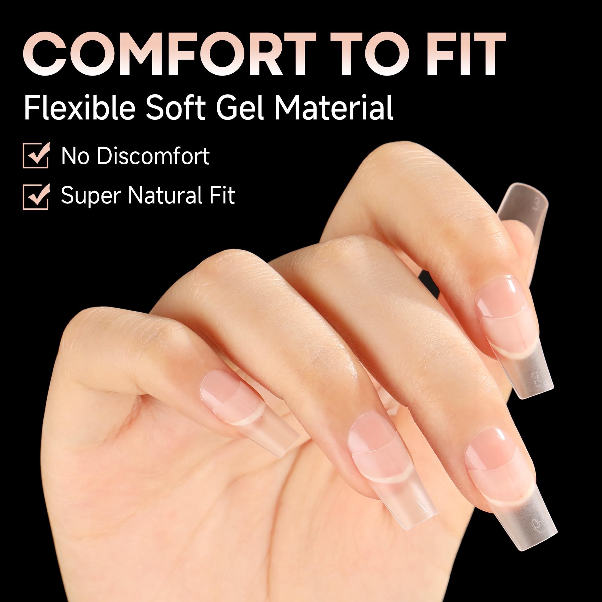 UNA GELLA tip gel medio cuadrado, 12 tallas para ajuste perfecto