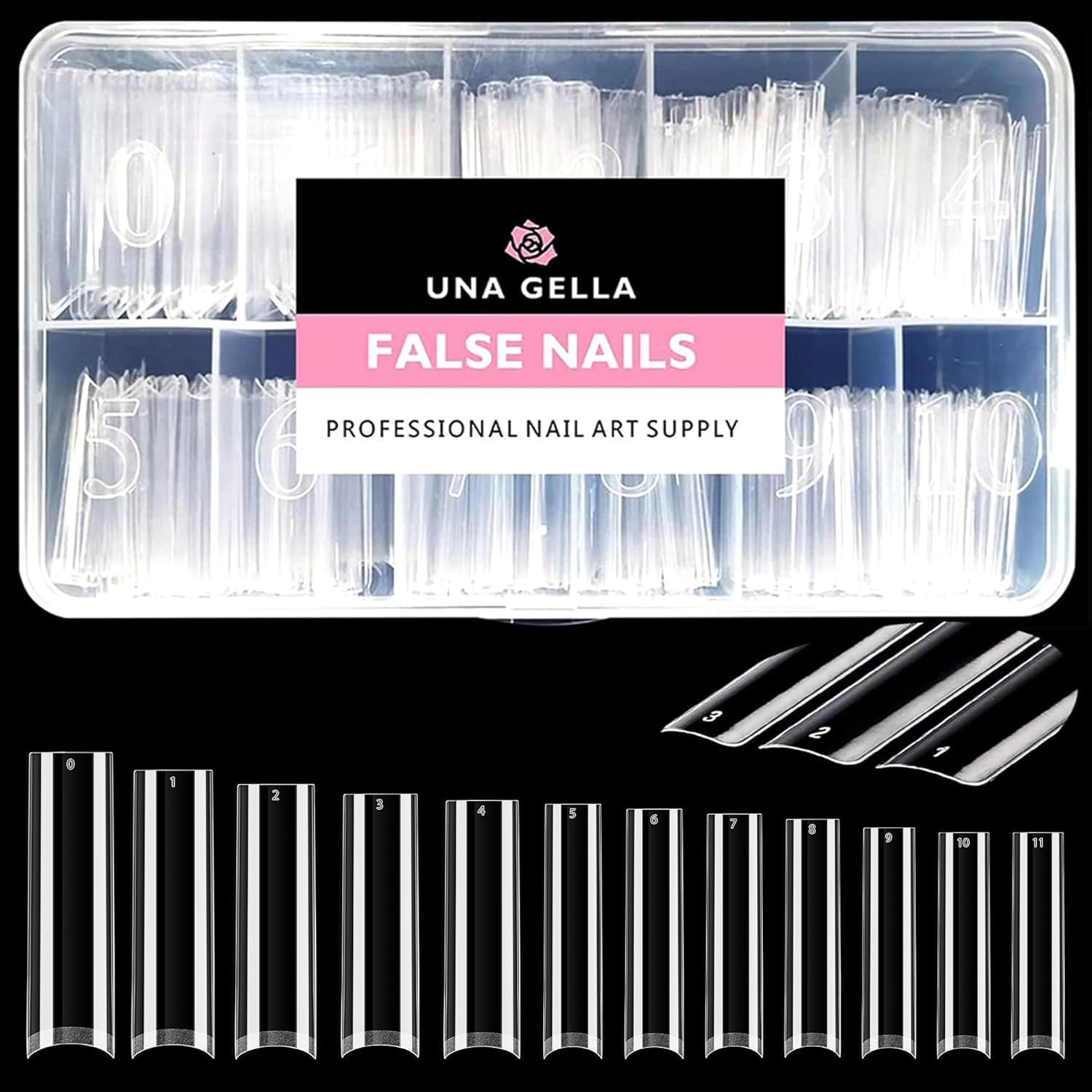 UNA GELLA tip gel XXL cuadrado transparente para uñas largas con buena adherencia.