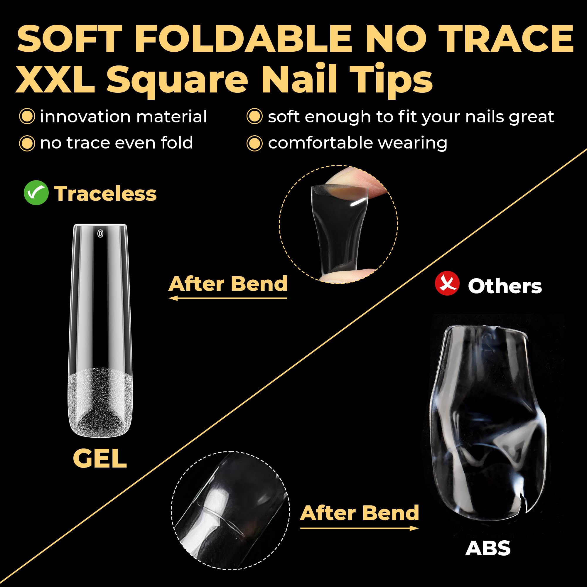 UNA GELLA tips sin trazos cuadrado, resultado limpio y natural.
