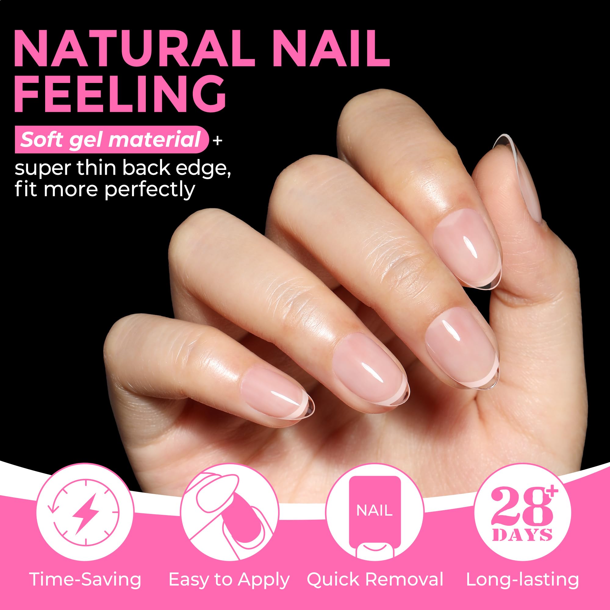UNA GELLA: tips almendra transparentes permiten ver el color con claridad.