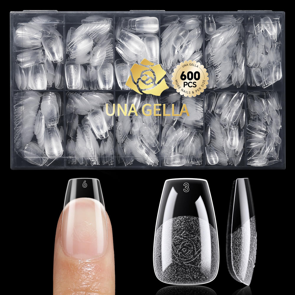 UNA GELLA tips corto coffin 12 tallas para extensiones naturales de uñas