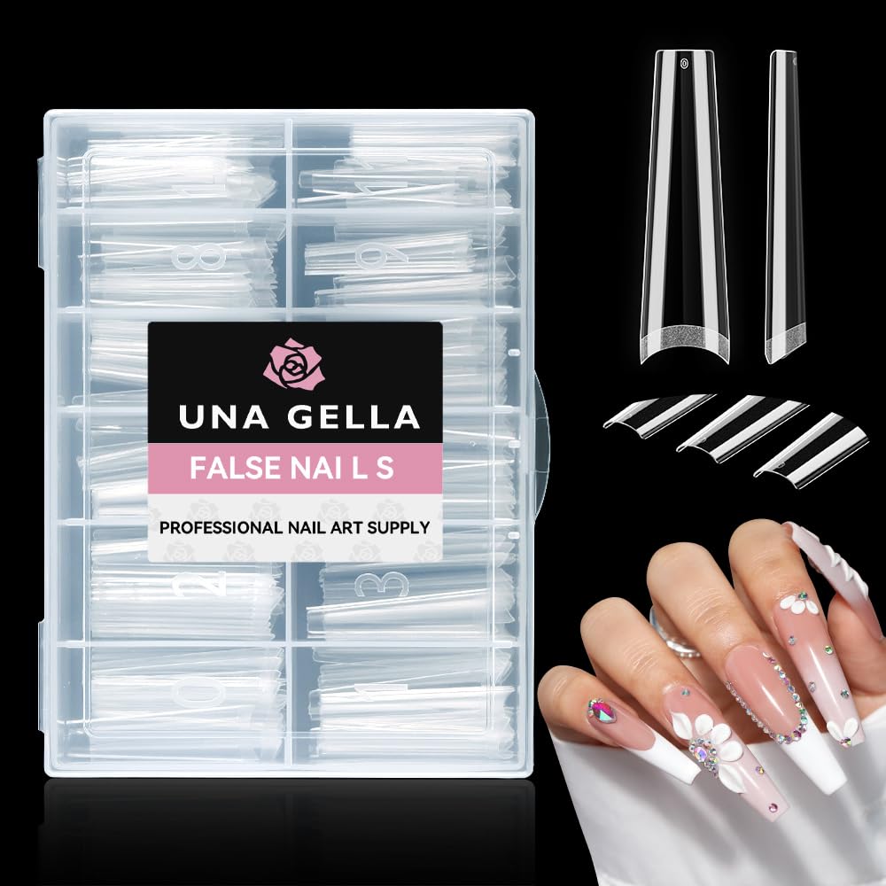 UNA GELLA tips coffin XXL 216 piezas, ideal para uso profesional en salón.