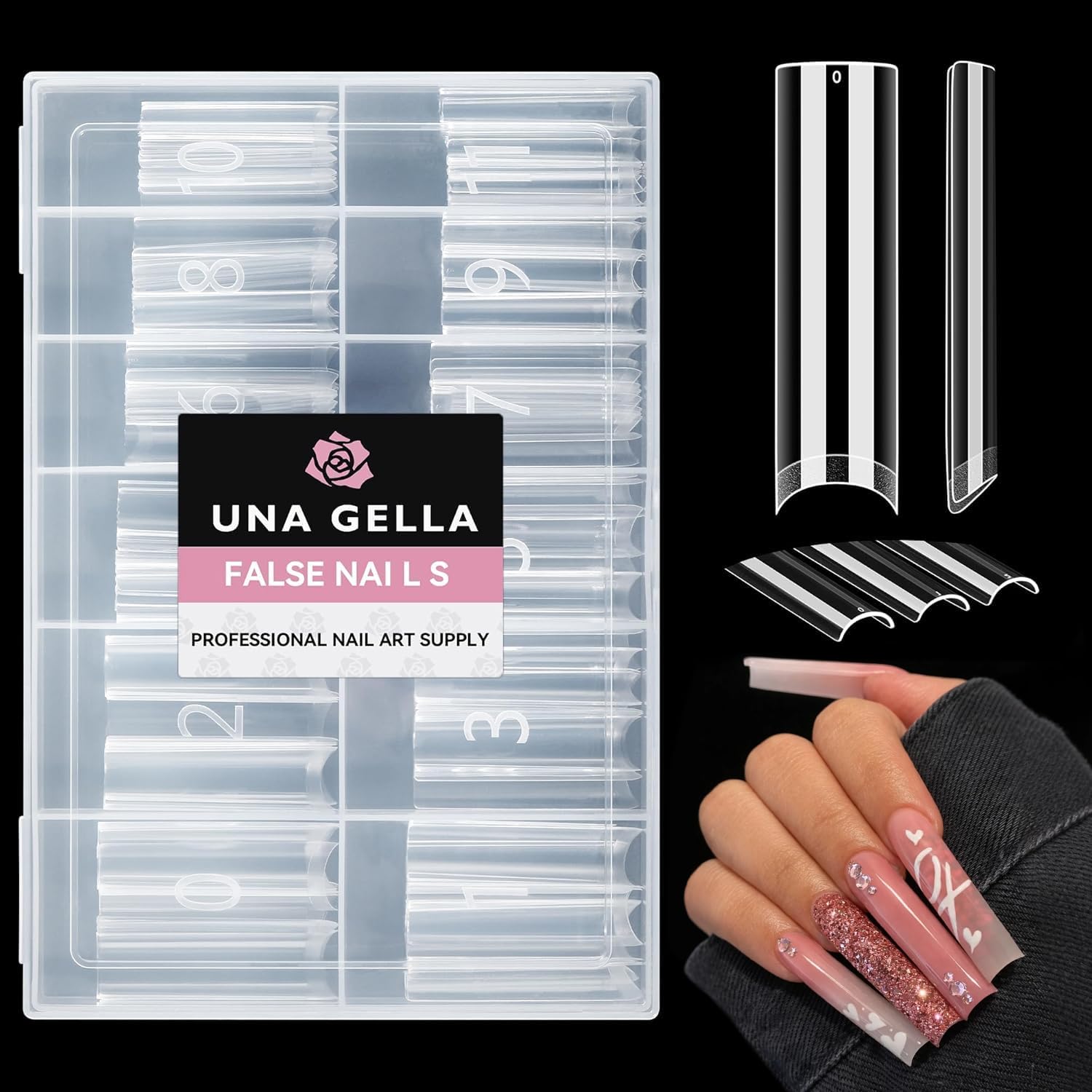 UNA GELLA tip uña XXL cuadradas en caja, ideal para organización y manicura en casa
