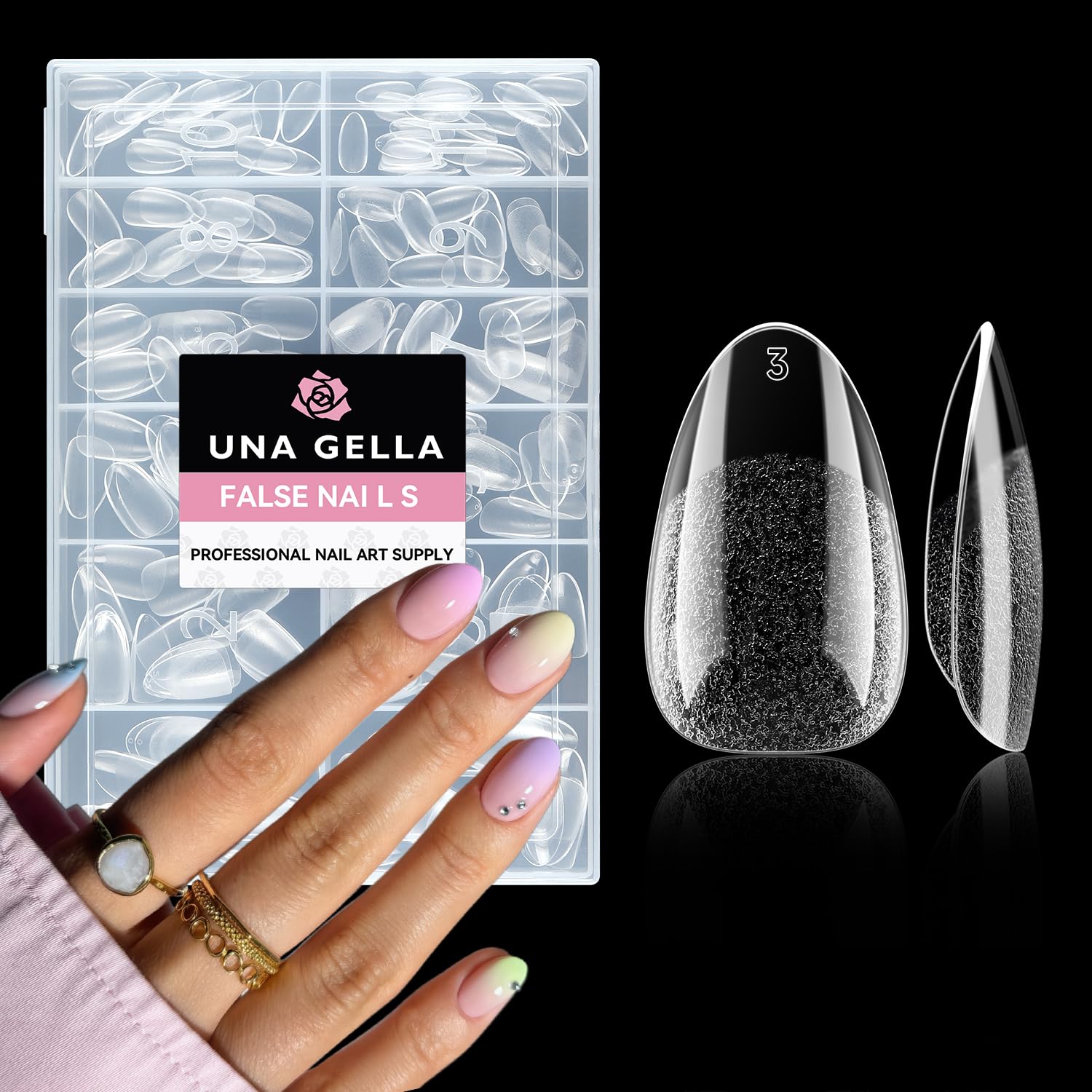 UNA GELLA Unas falsas almendra corta con acabado natural para DIY.
