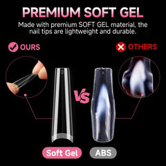 Uñas falsas UNA GELLA forma ataúd claras, ideales para diseños en casa.