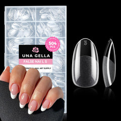 UNA GELLA uñas falsas oval-almendra en mano, acabado natural y fácil aplicación.