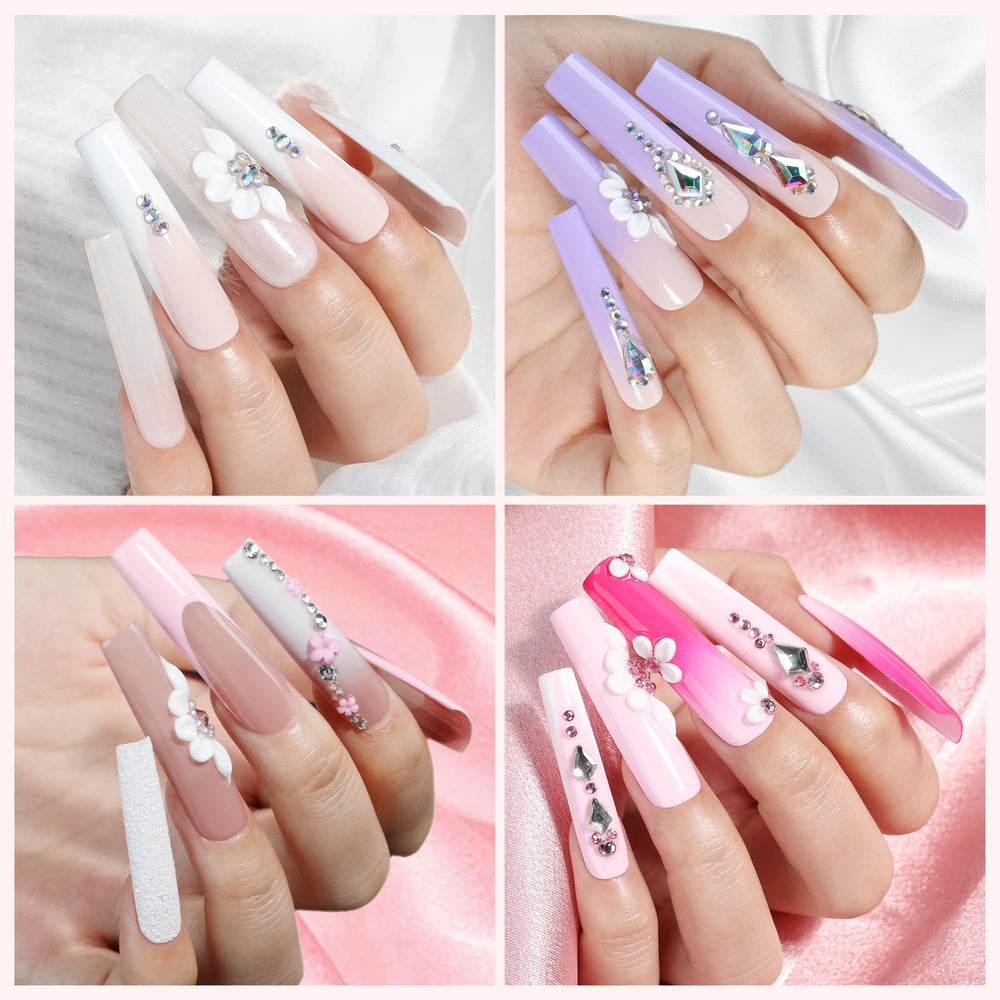 UNA GELLA uñas gel prelijadas cuadradas XXL listas para aplicar sin lijado extra.