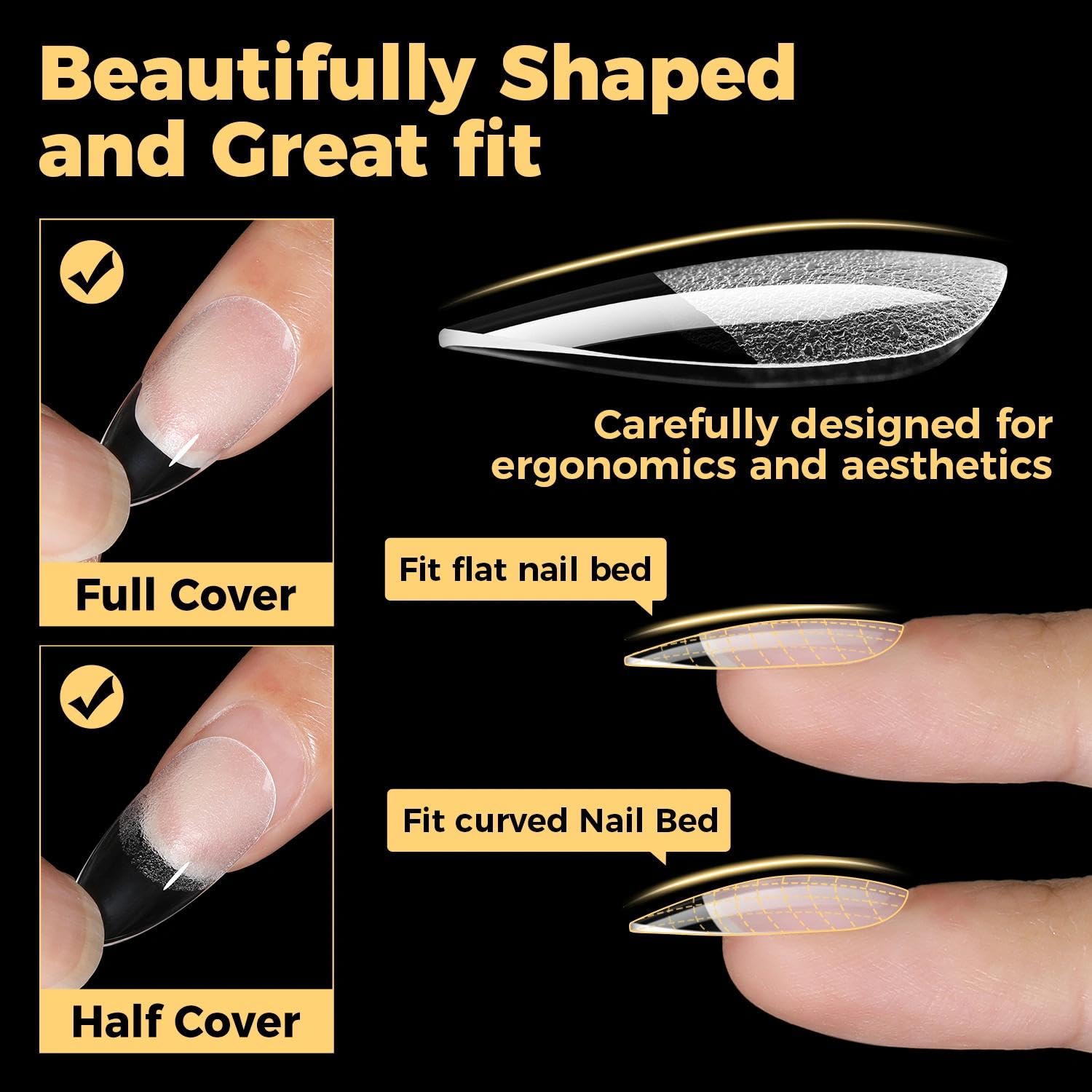 UNA GELLA uñas postizas de gel con cobertura completa para acabado natural.