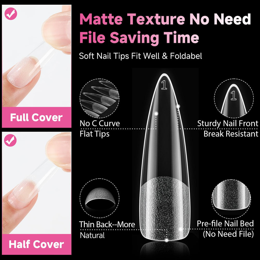 UNA GELLA natural-fit stiletto tips with thin back edge for comfortable wear.