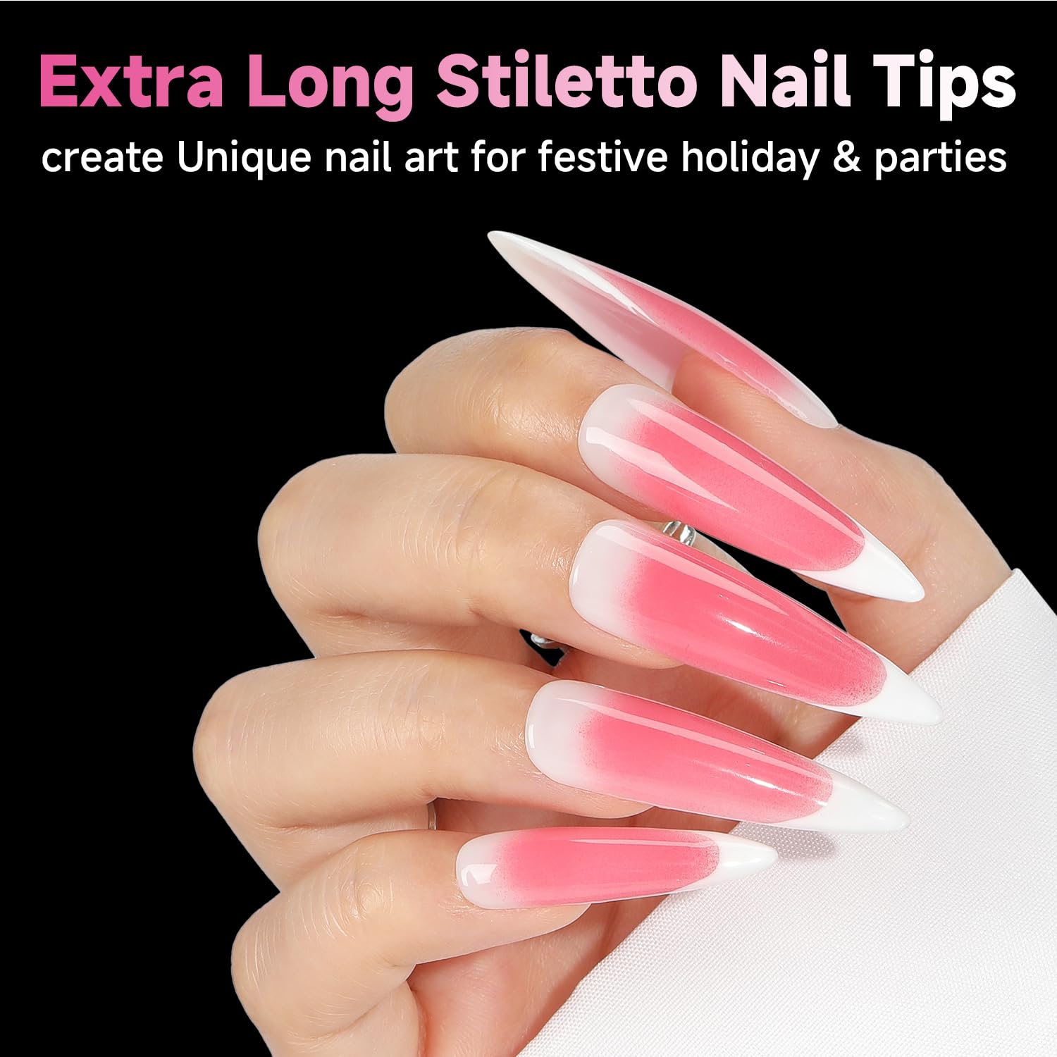 UNA GELLA stiletto tips pre-etched for faster bed prep during DIY.