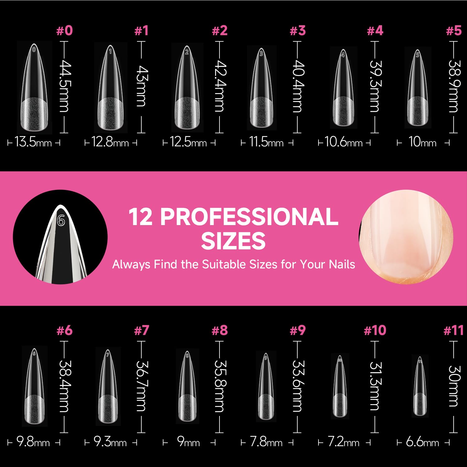 UNA GELLA tips in clear gel for polish, dip powder, or acrylic applications.
