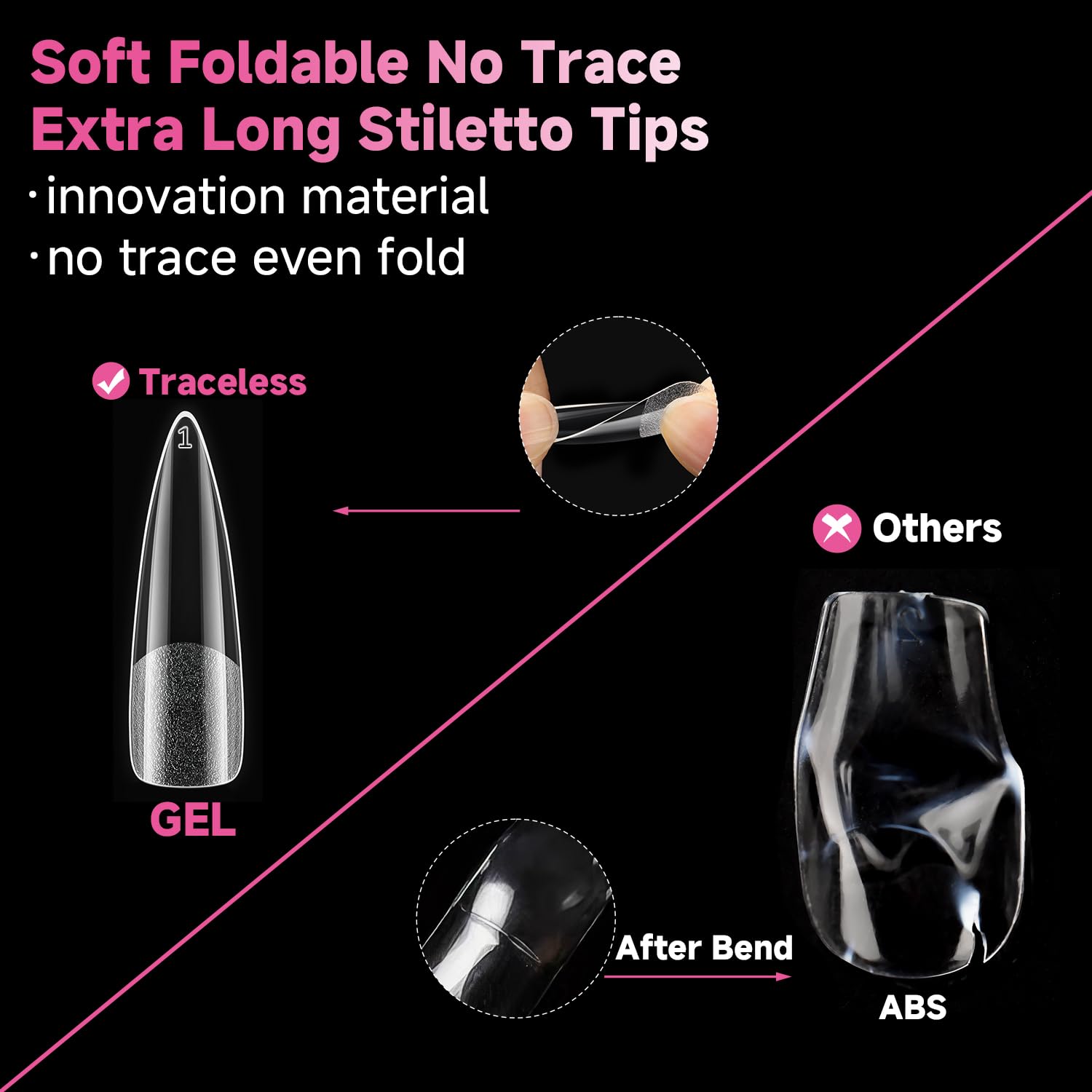 UNA GELLA XXL stiletto tips bend-free and no trace after shaping.