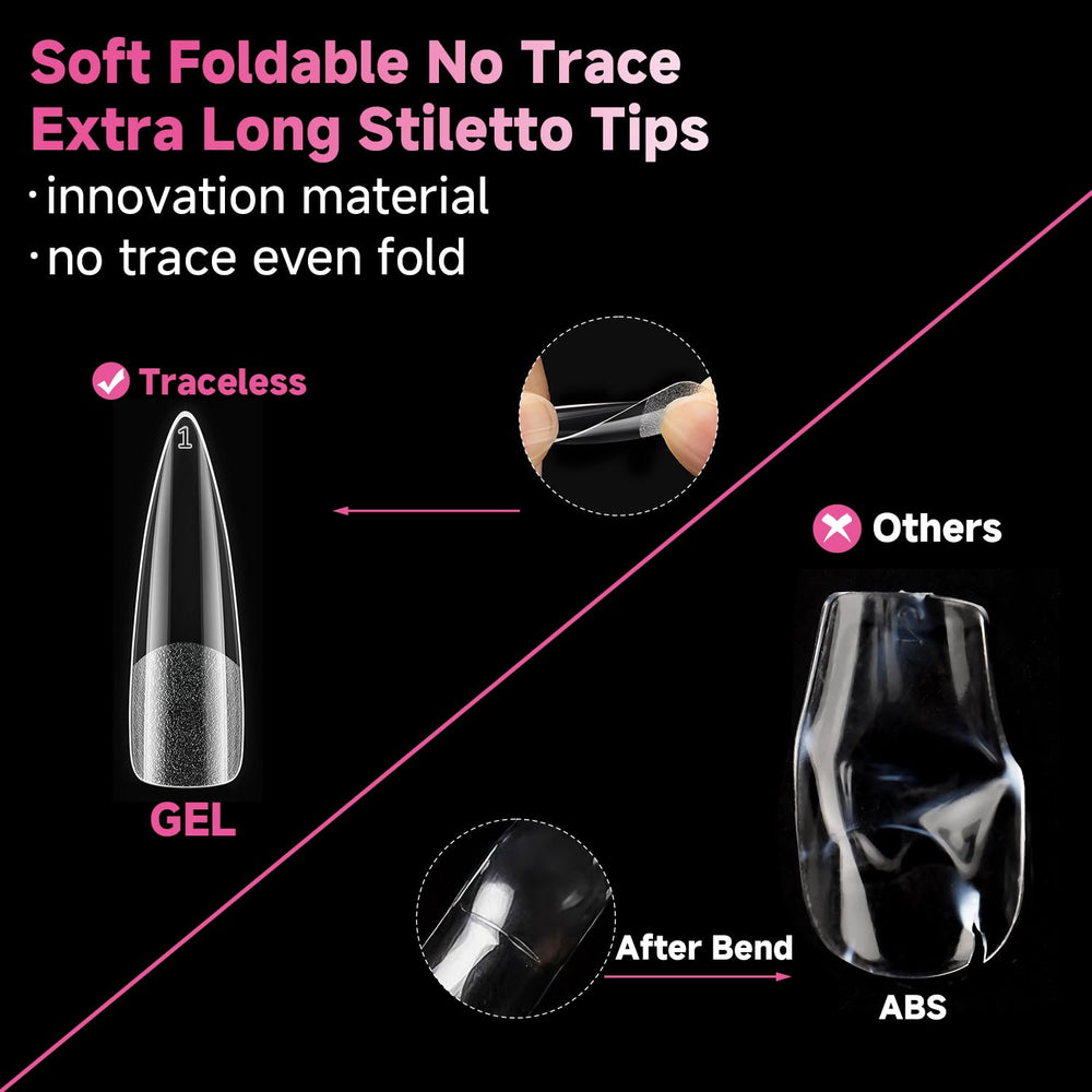 UNA GELLA XXL stiletto tips bend-free and no trace after shaping.