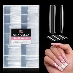 UNA GELLA XXL uña cuadrada larga, 216 piezas listas para manicura profesional o en casa.