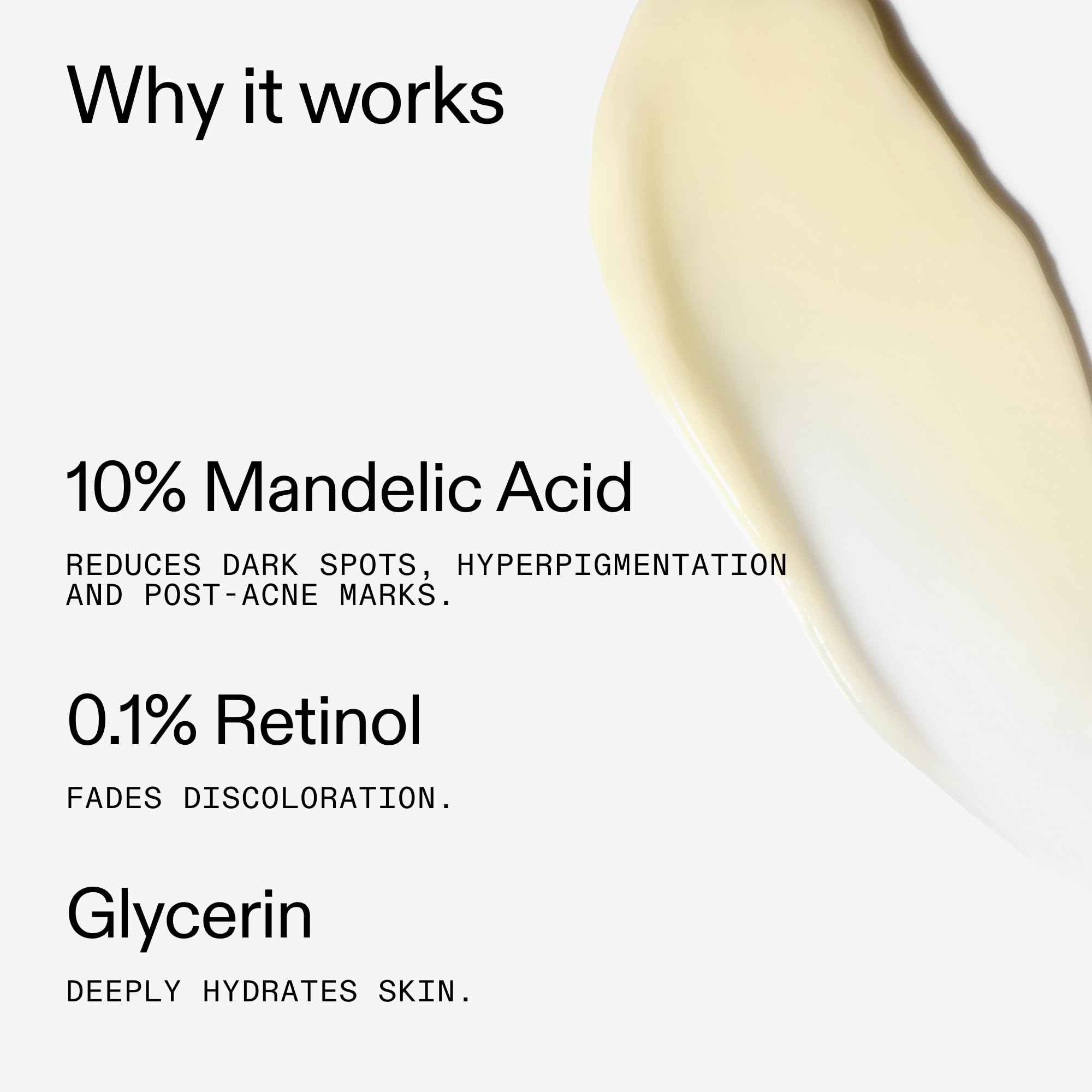 Una gota del The INKEY List Mandelic Acid Treatment en la palma