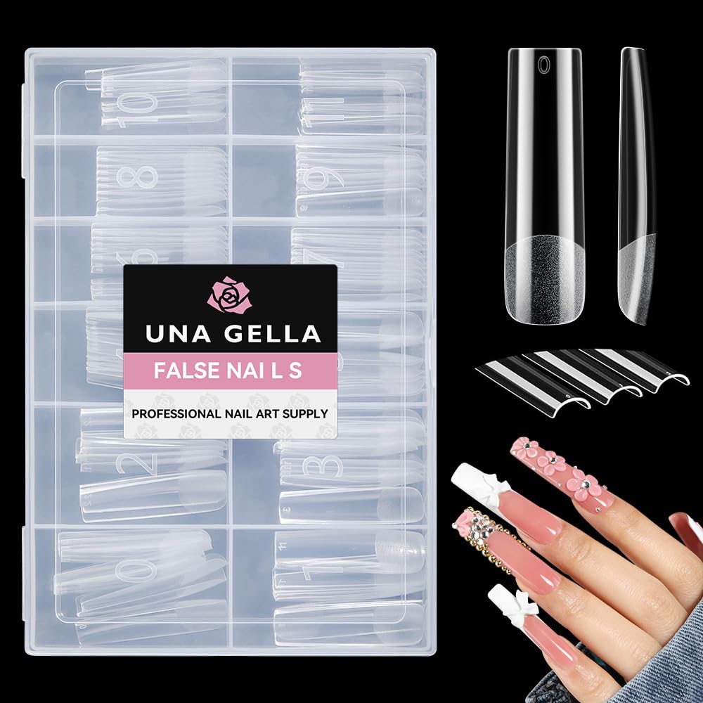 UNA GELLA long square gel nail tips XXL in a 120-piece set for seamless home extensions