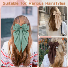 Unbednigt green satin bow clip showcases soft texture and secure grip for all-day wear.