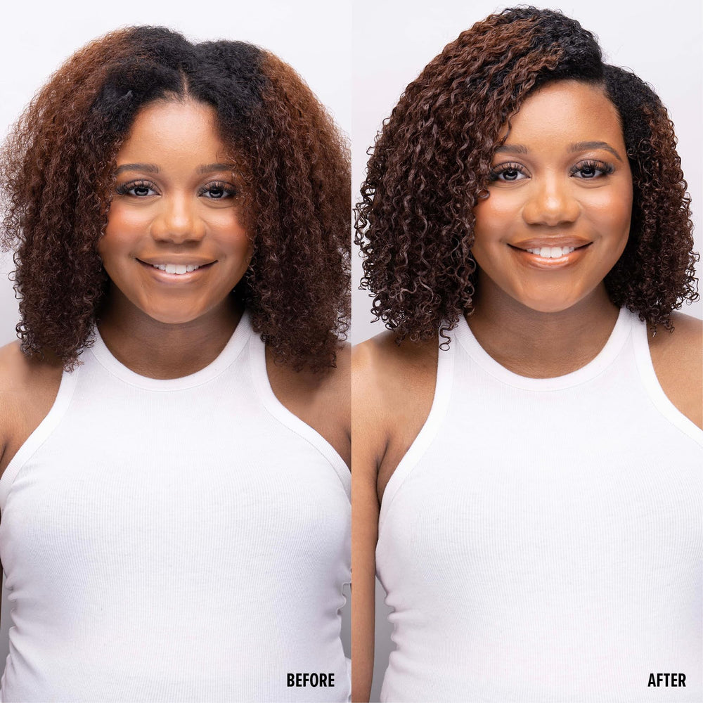 Uncle Funky's Daughter Curly Magic 32 oz application shot showing slip during styling.