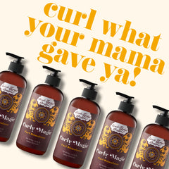 Uncle Funky's Daughter Curly Magic 32 oz bottle side highlighting hold for elongated curls.