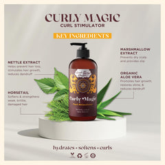 Uncle Funky's Daughter Curly Magic 32 oz packaging label highlights aloe vera and marshmallow.