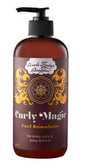 Uncle Funky's Daughter Curly Magic Stimulator bottle pour demonstrates even distribution for defined curls.
