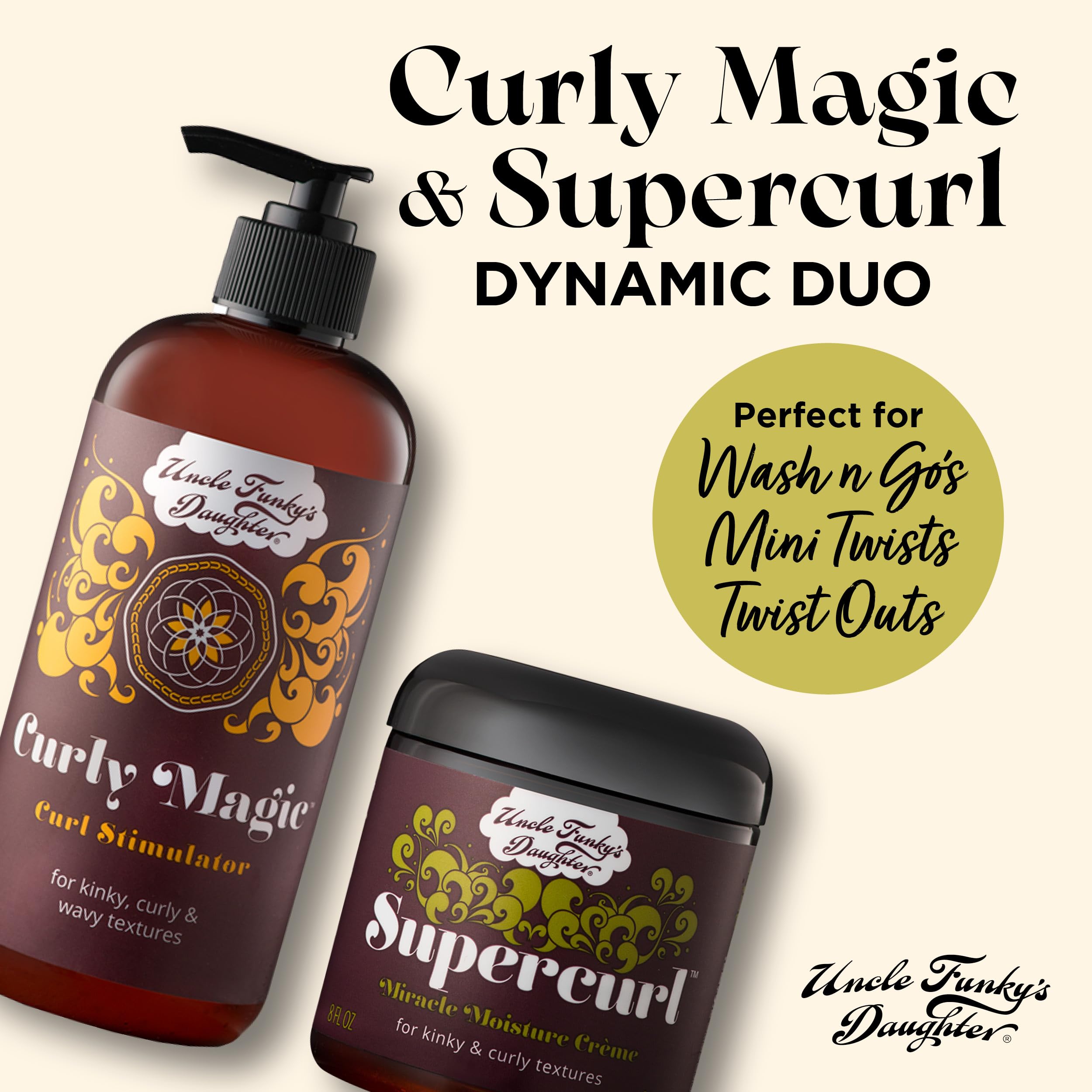Uncle Funky's Daughter Supercurl Miracle Moisture Creme define rizos con brillo natural.