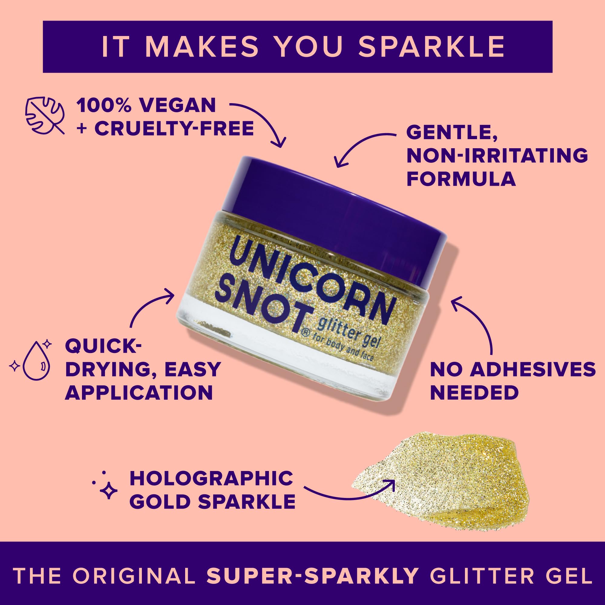 UNICORN SNOT aplicación en mejilla, resalta rasgos con brillo suave.