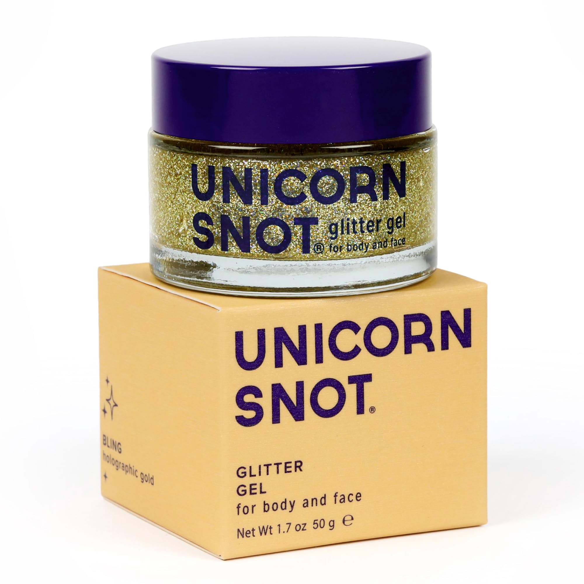 UNICORN SNOT brillo holográfico en frasco, brillo facial duradero y fácil de remover.