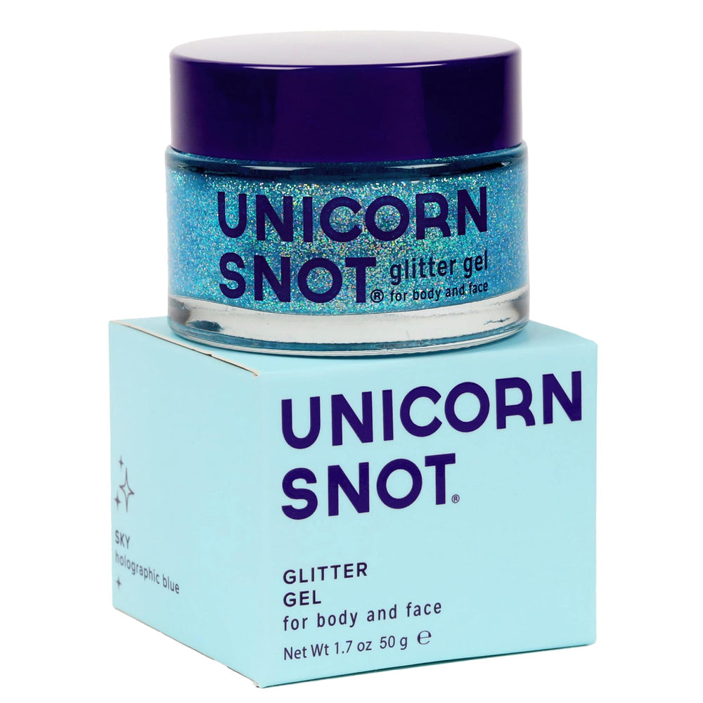 Unicorn Snot gel brillo azul para cara y cuerpo, brillo duradero.