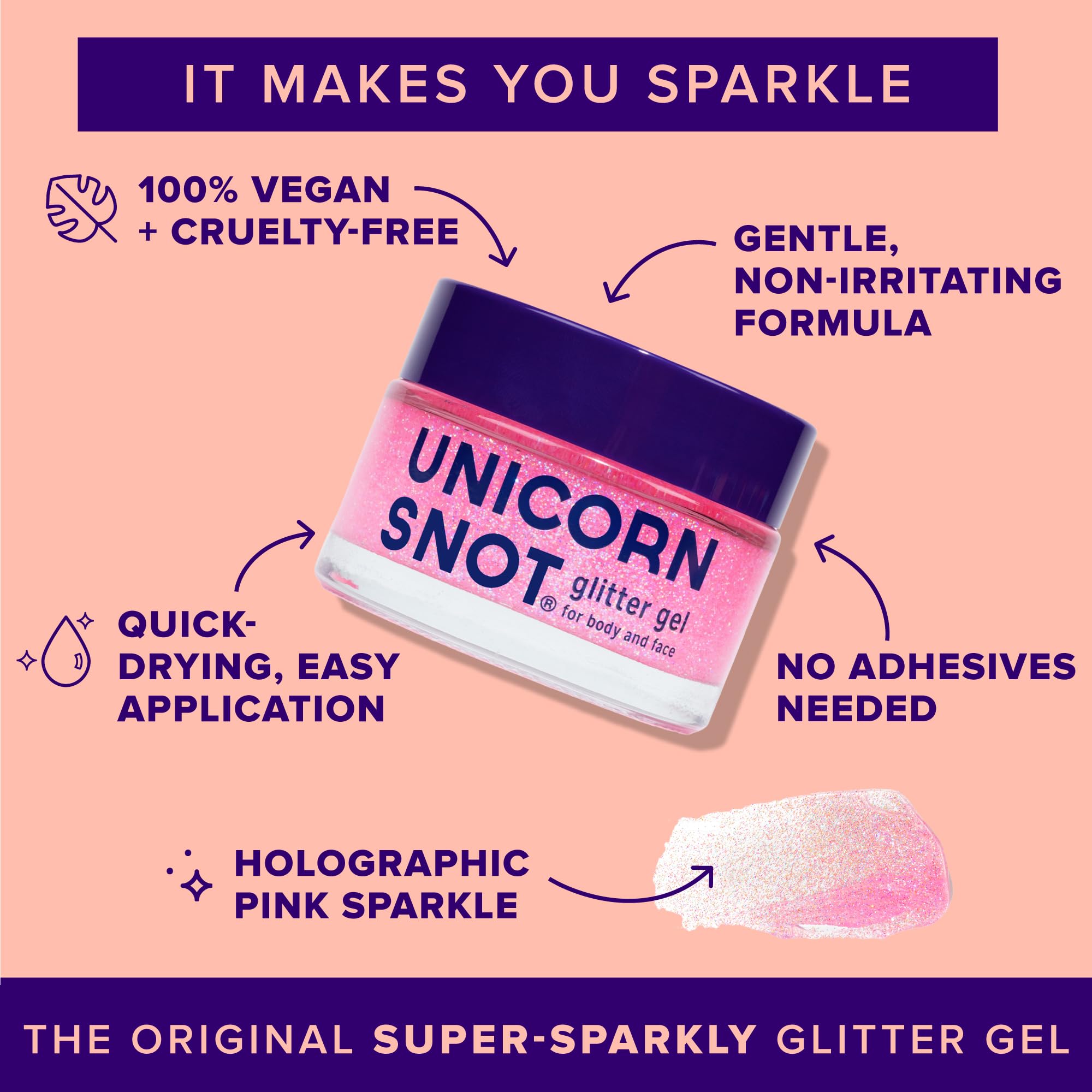 UNICORN SNOT gel de purpurina para cuerpo, brillo vibrante para festivales.