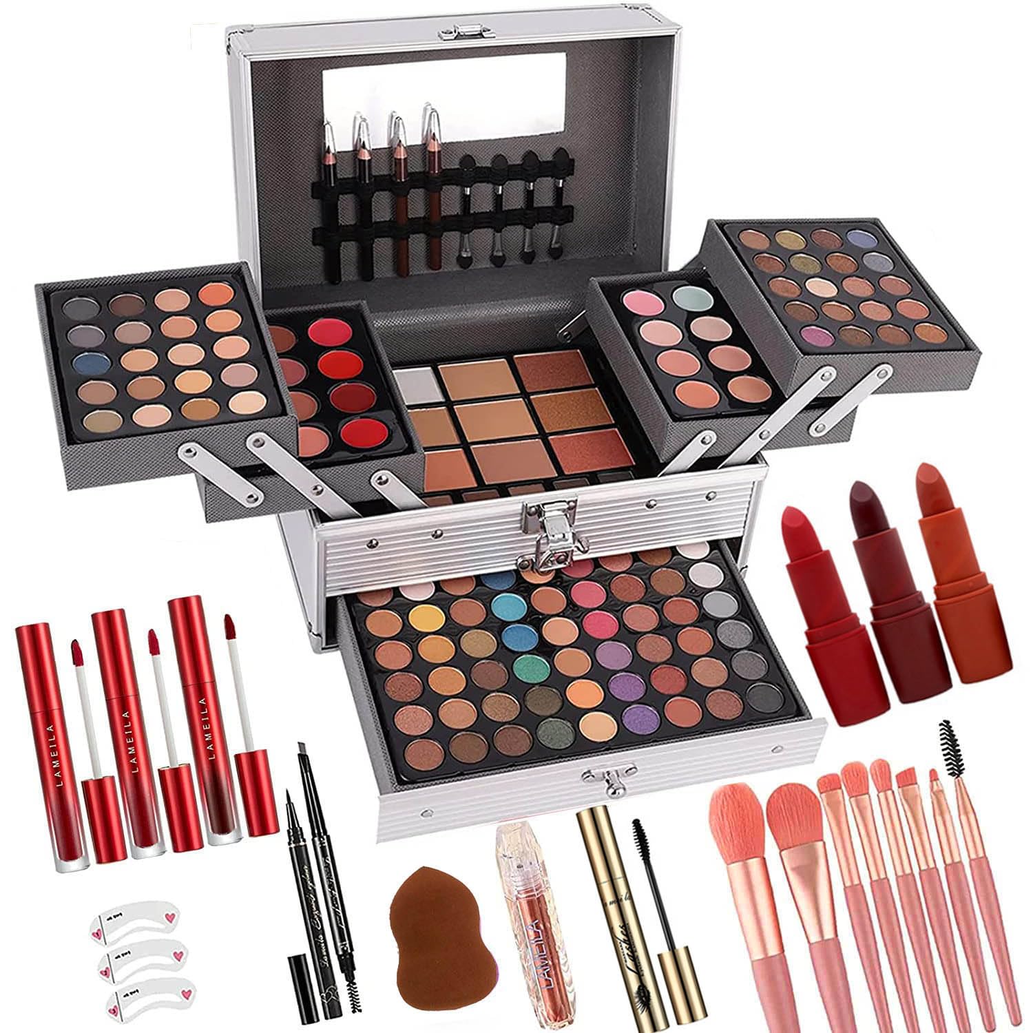 UNIFULL 132-Color All-In-One Makeup Kit front view shows portable design for on-the-go looks.