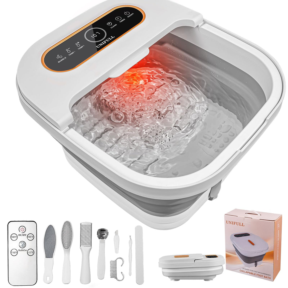 Unifull collapsible foot spa with compact design for easy storage.