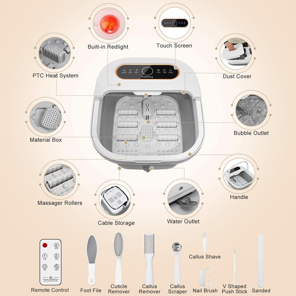 Unifull foot spa heat and temperature control for customized soaks.