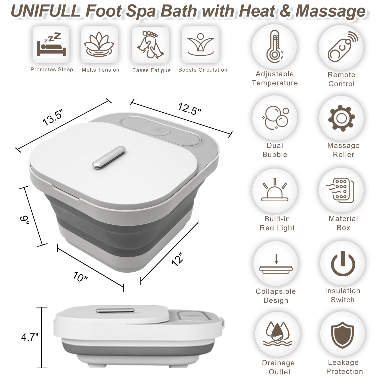 UNIFULL foot spa with massage rollers and bubbles for foot comfort.