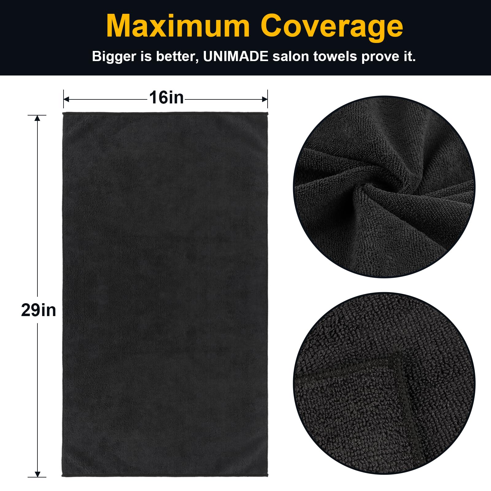 UNIMADE microfiber towel absorbing moisture during hair services.