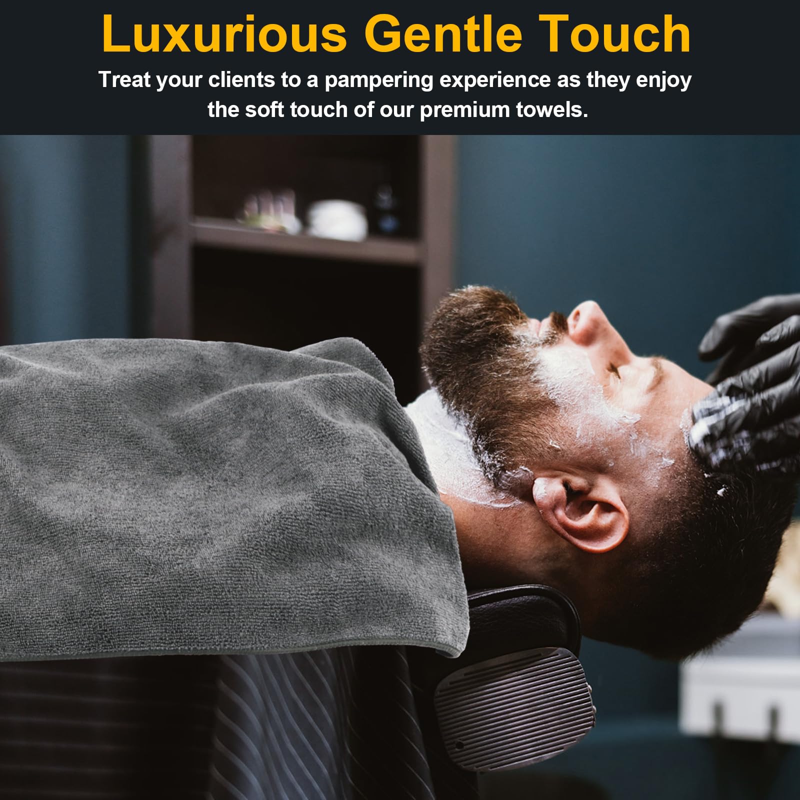 UNIMADE Salon Towels 24 Pack microfiber close-up highlights soft, durable gray fabric.