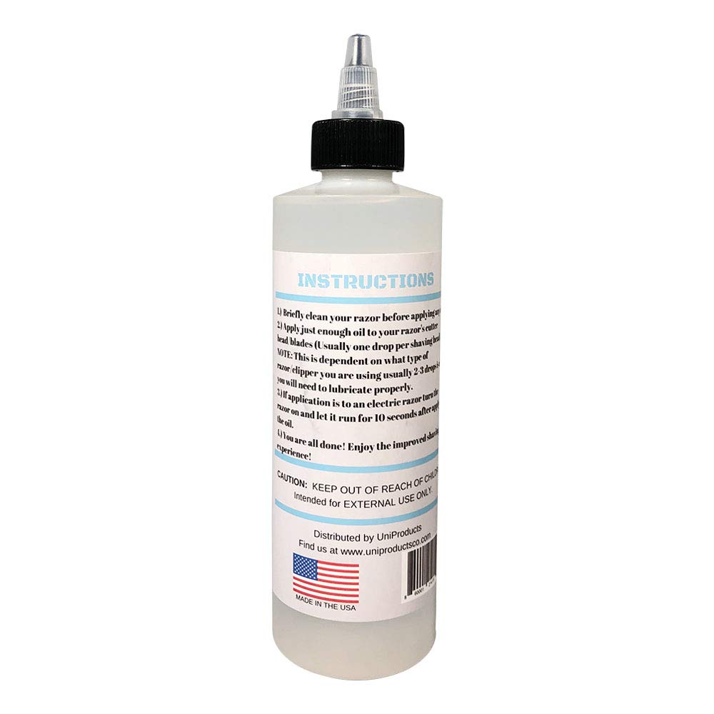 UniKitchen Premium Lubricating White Oil in use for razor maintenance; smooth blade movement and extended device life.
