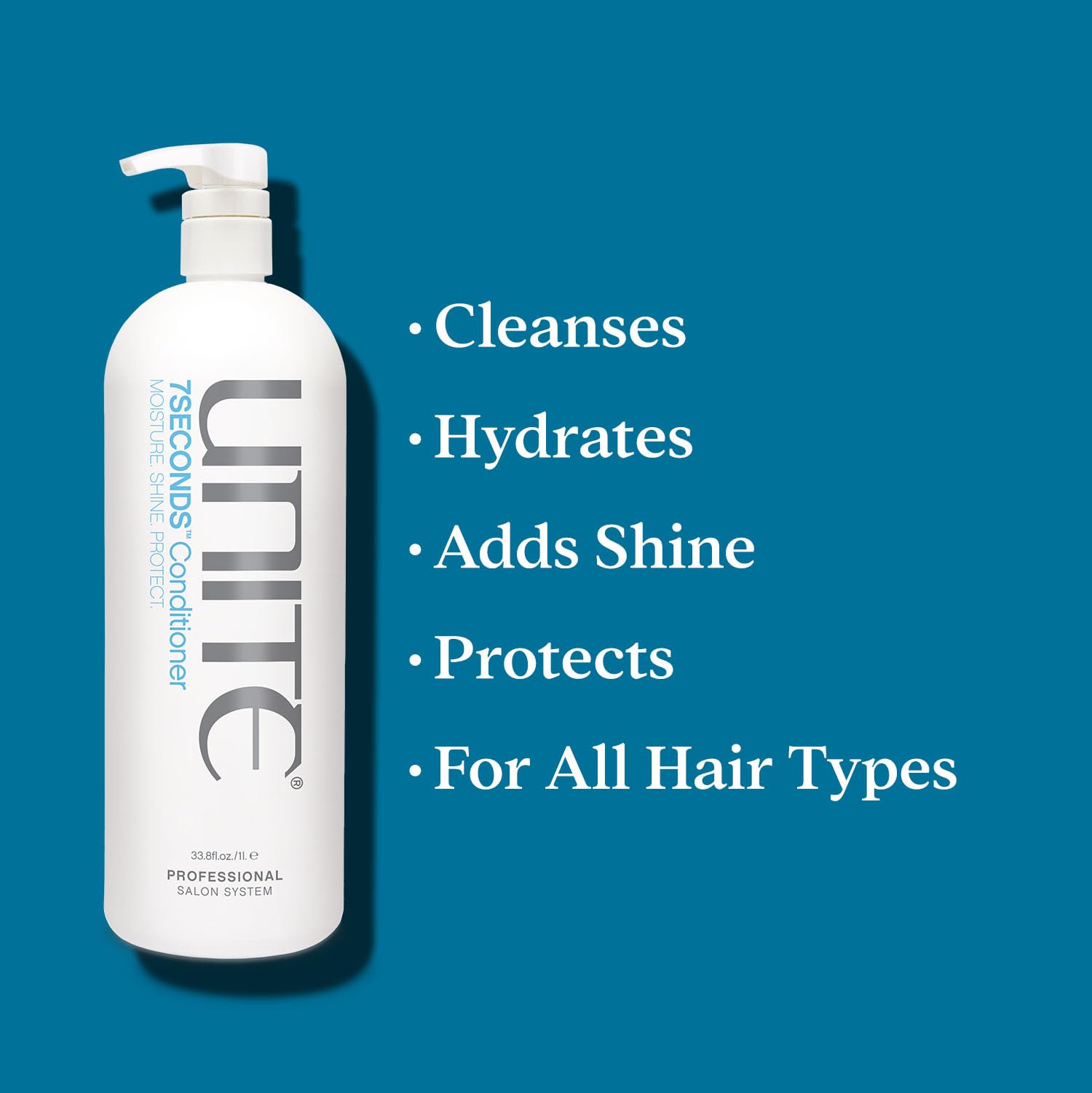 UNITE 7SECONDS Conditioner being applied to hair from roots to ends.