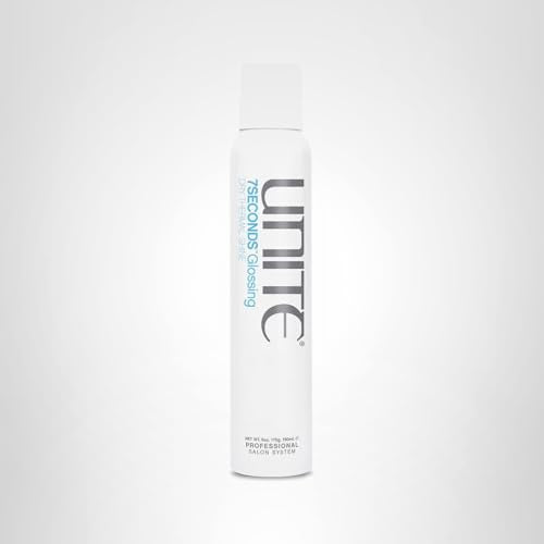 UNITE 7SECONDS Glossing Spray demonstrates UV and heat protection in bright setup.
