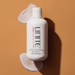 UNITE BOING Defining Curl Cream pump highlighting easy application for smooth, lasting hold