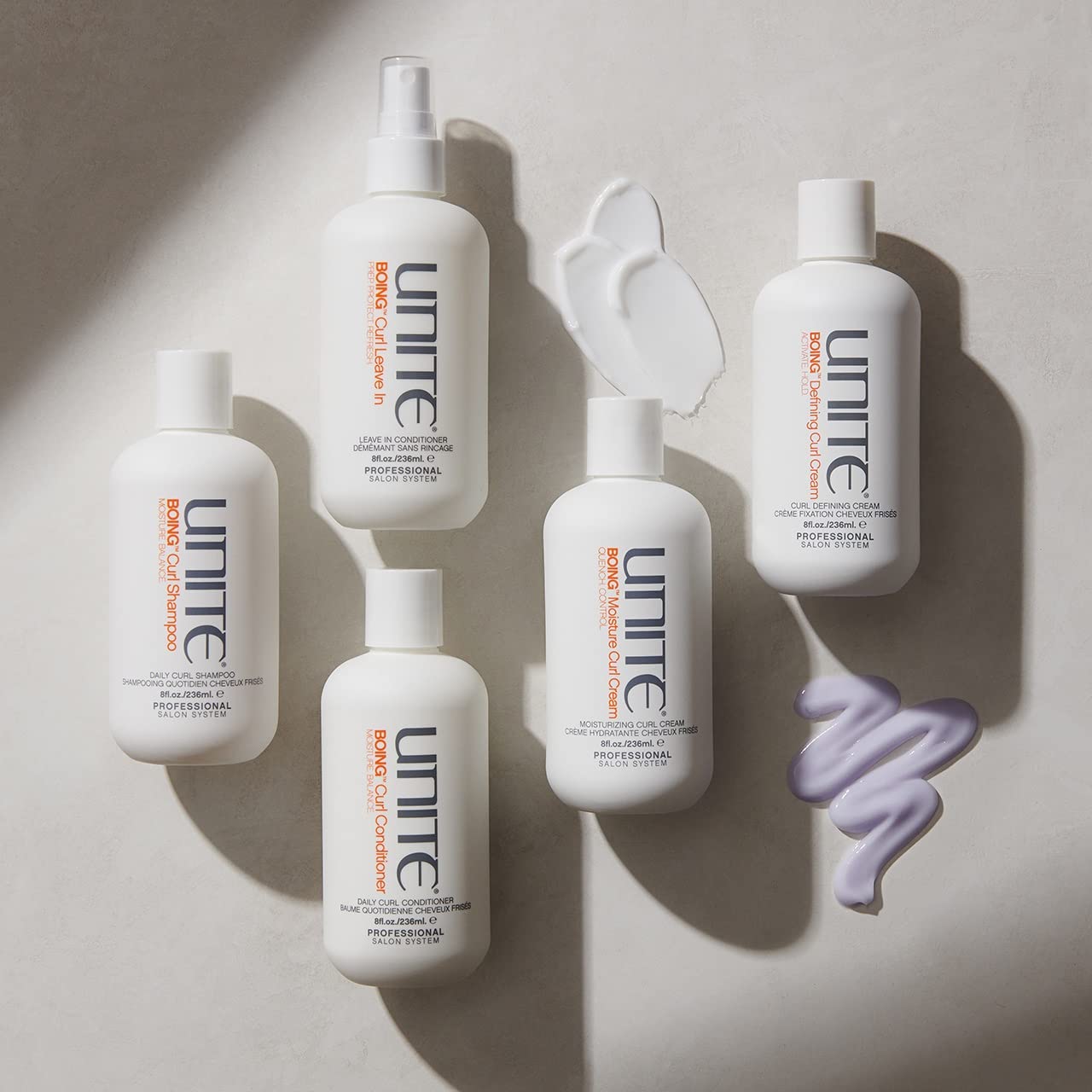 UNITE BOING Defining Curl Cream UV protection icon emphasizes sun protection for curls