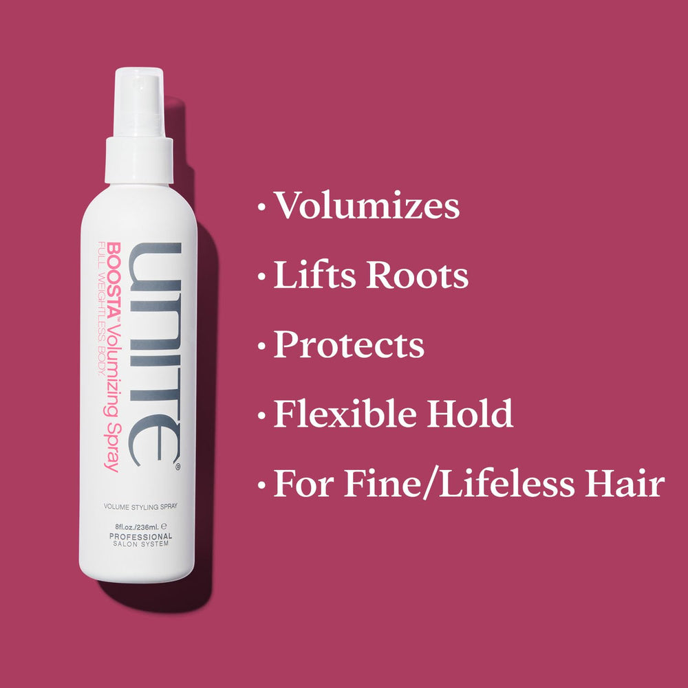 Applying UNITE BOOSTA to wet hair for added texture and lift.