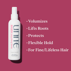 Applying UNITE BOOSTA to wet hair for added texture and lift.