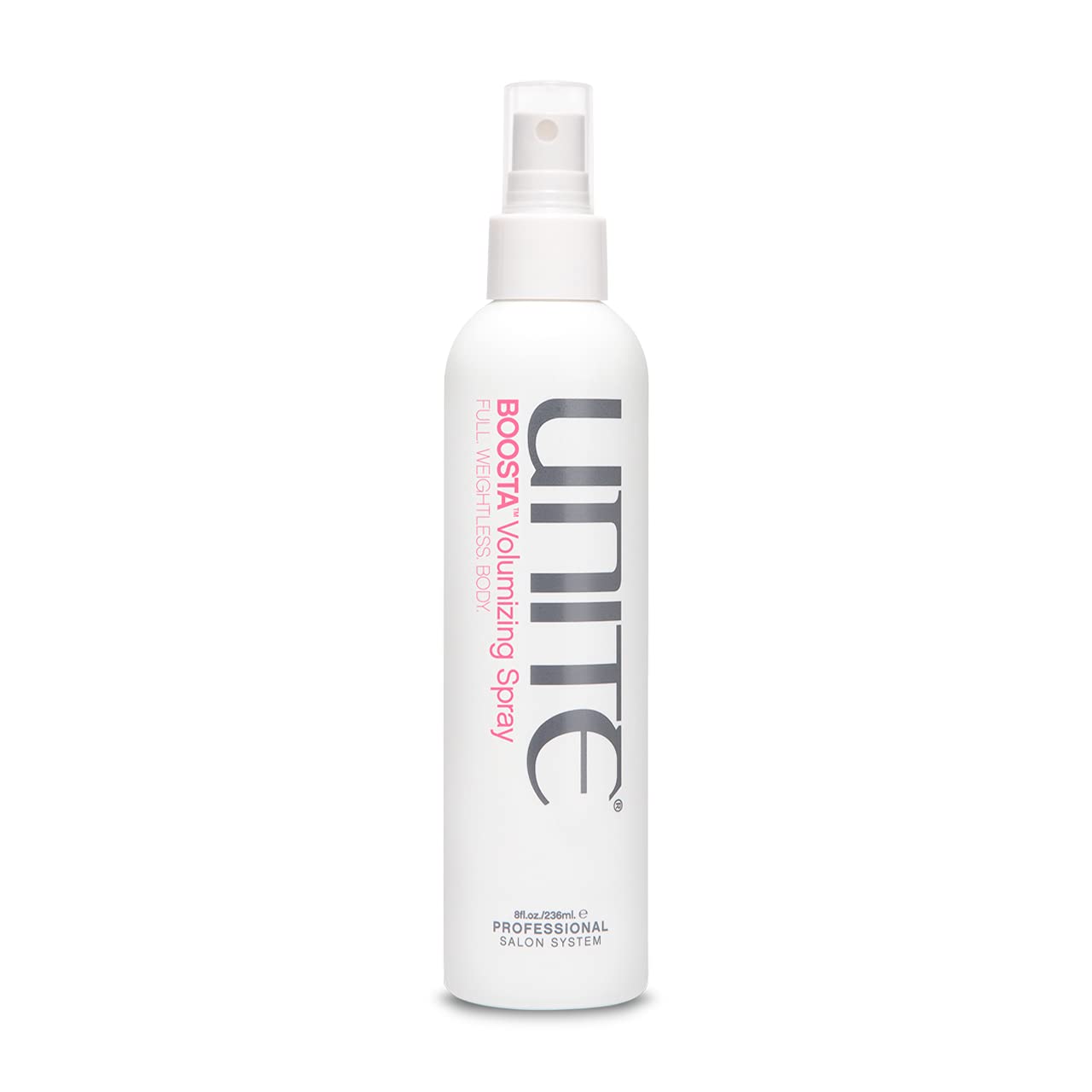 UNITE BOOSTA bottle with spray nozzle for effortless weightless lift.