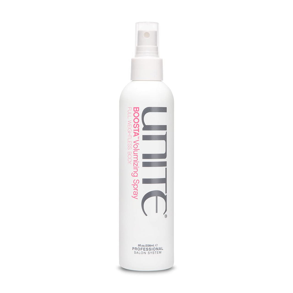 UNITE BOOSTA bottle with spray nozzle for effortless weightless lift.