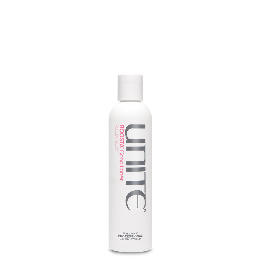 UNITE BOOSTA Conditioner bottle shows lightweight hydration for fine hair.