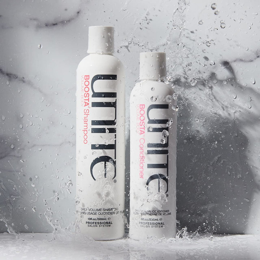 Creamy BOOSTA formula texture supports volume without weighing hair down.